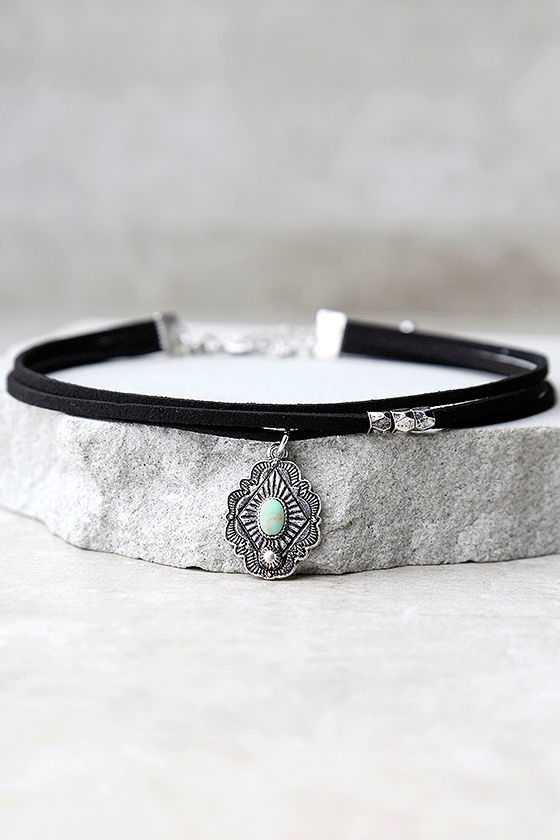Cute Black Choker - Black and Silver Choker - Vegan Leather Choker ...