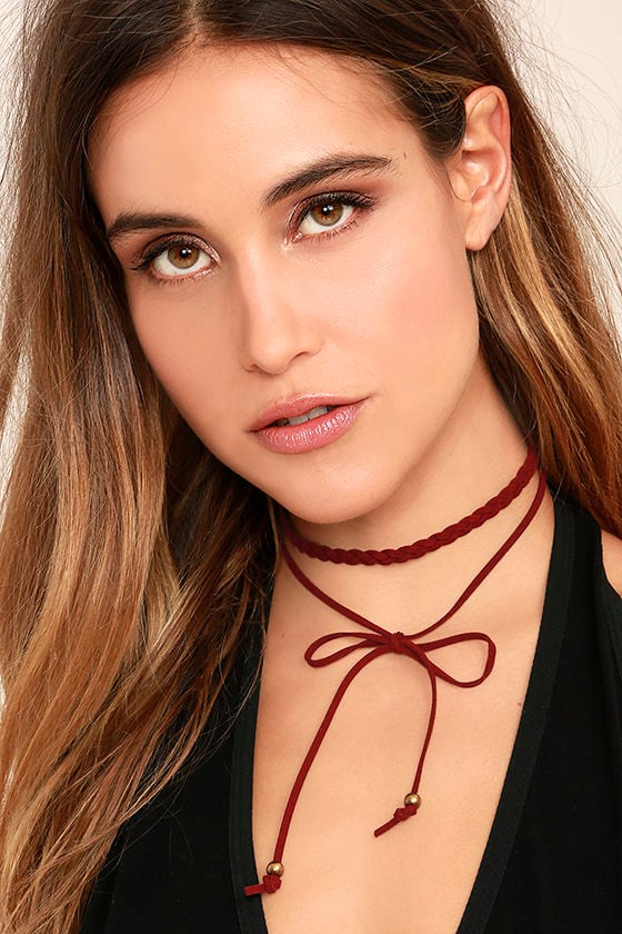 Everyday is a Winding Road Burgundy Suede Layered Choker