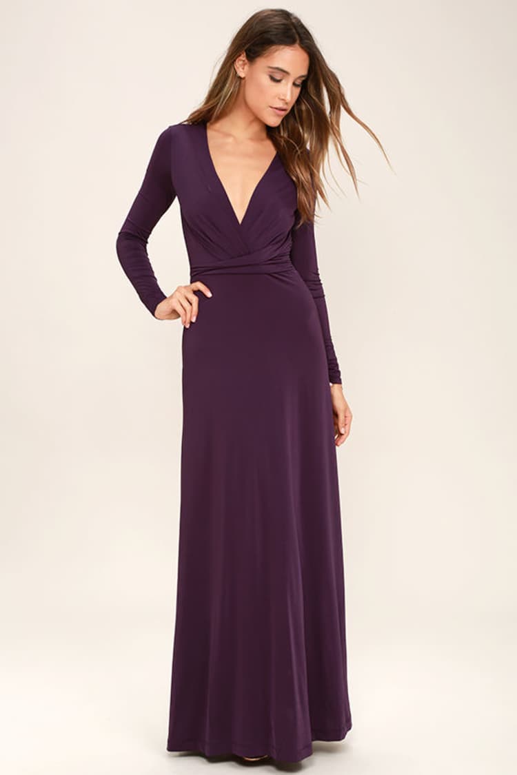 Plum maxi dress with sleeves Clearance