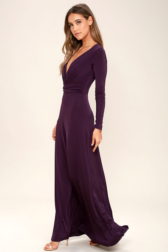 Purple Long Sleeve Wrap Dress on Sale ...