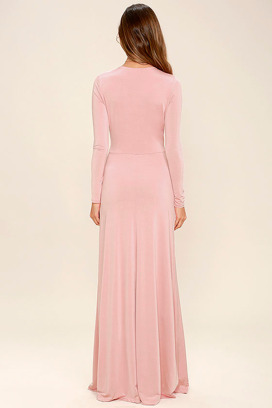 Lovely Blush Pink Dress Maxi Dress Long Sleeve Dress 64.00