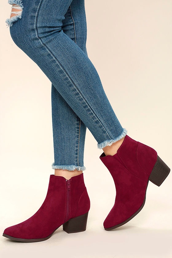 Chic Burgundy Ankle Booties - Vegan Suede Ankle Booties - $34.00 - Lulus