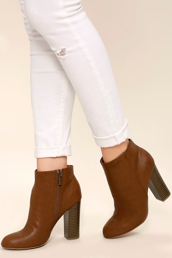 high heeled brown boots