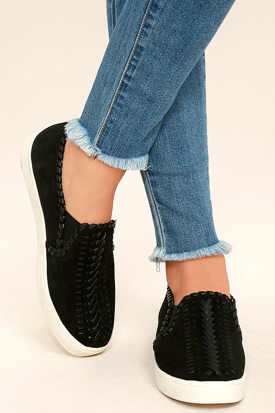 slip on sneakers black leather