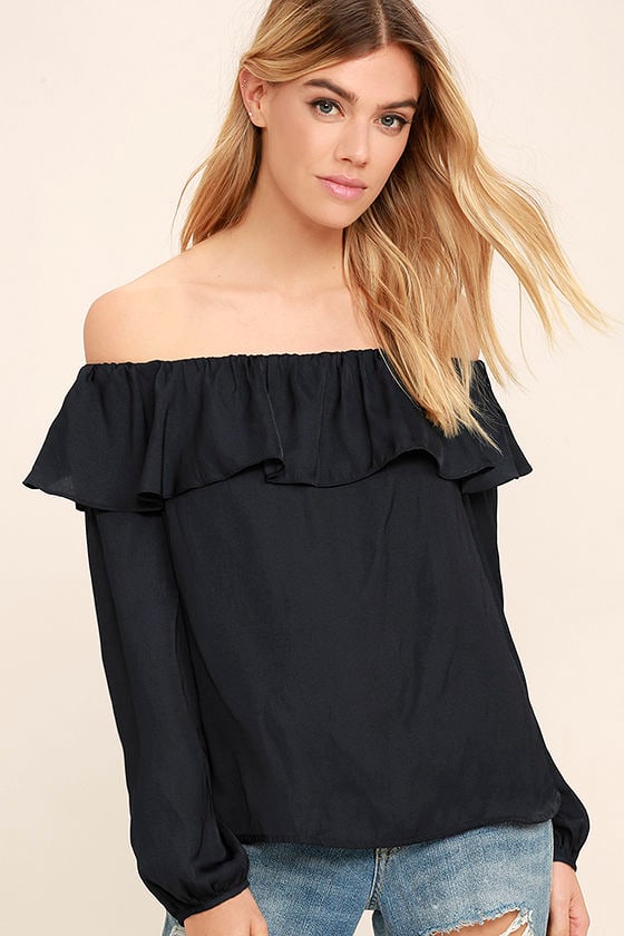 Lovely Midnight Blue Top - Off-the-Shoulder Top - Blouse - $46.00 - Lulus