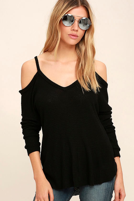 Cute Black Top - Long Sleeve Top - Cold Shoulder Top - $36.00 - Lulus