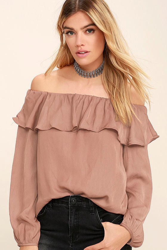 Someday, Somehow Rusty Rose Off-the-Shoulder Top
