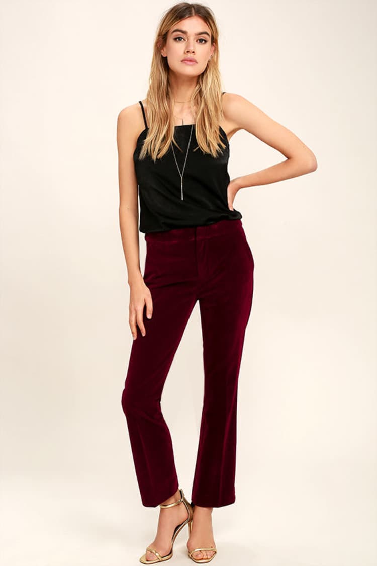 burgundy velvet dress pants Burgundy Wine Red Satin Prom Dresses Long Sleeve Lace Appliques Plus S –  DSProm main image 1