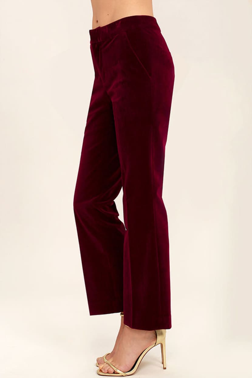burgundy velvet dress pants BuddyLove | Sondra High-Waisted Velvet Pants