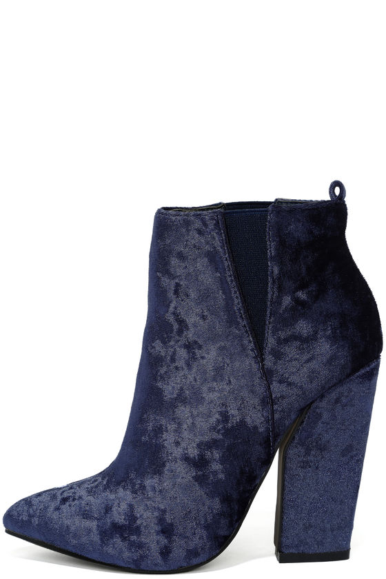 Dash Navy Blue Velvet Ankle Booties 2