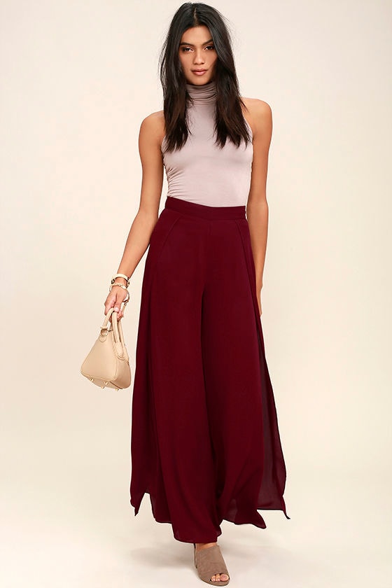 Chic Wine Red Pants WideLeg Pants Palazzo Pants Tulip Pants 49.00