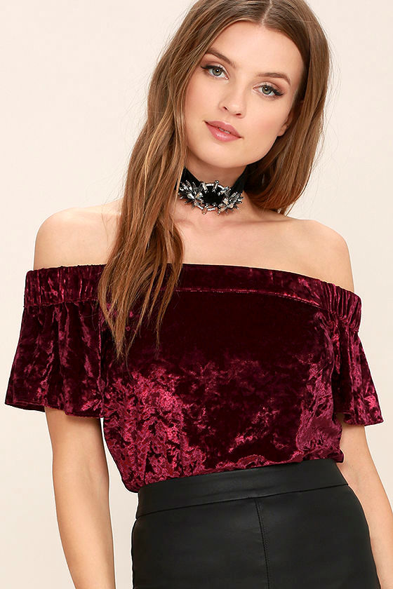 burgundy velvet off the shoulder dress