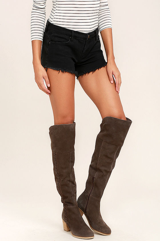 Coconuts Muse Chocolate Brown Suede Leather Over the Knee Boots