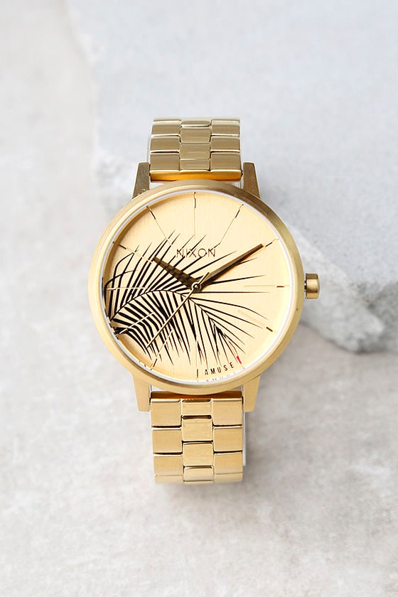 Nixon X Amuse Society Watch - Kensington Watch - Gold Palm Print