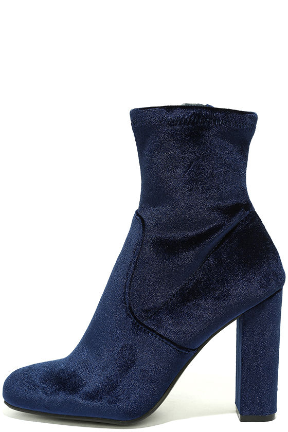 Steve Madden Edit Navy Velvet High Heel Mid-Calf Boots 2