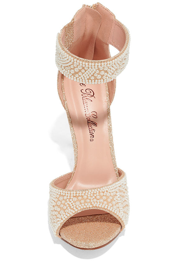 Lovely Gold Heels Gold and Pearl Heels Metallic Heels Ankle Strap