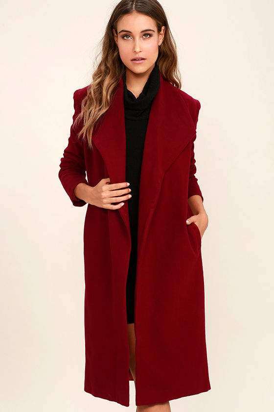 Chic Wine Red Coat - Felted Coat - Long Coat - $87.00 - Lulus