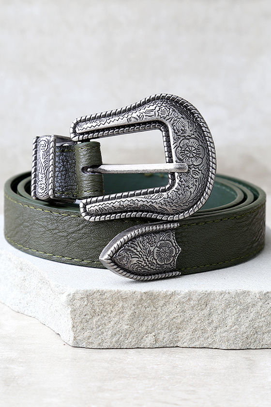 Wandering Wilderness Silver and Olive Green Belt