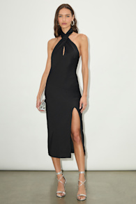 Beyond Classy Black Satin Halter Midi Dress 3