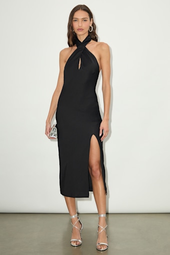 Beyond Classy Black Satin Halter Midi Dress 3