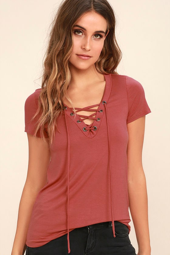 Enjoy the Ride Rusty Rose Lace-Up Top