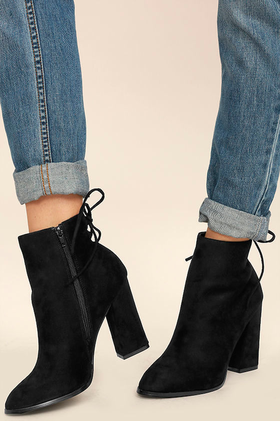 black suede heeled boots