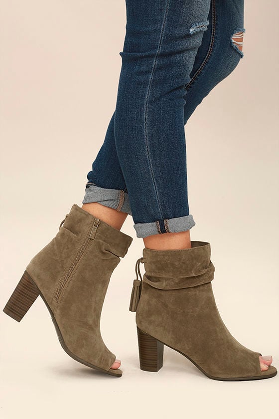 Rose Beige Suede Peep-Toe Ankle Booties