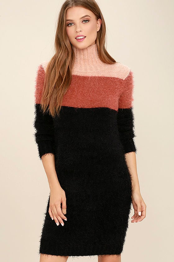 Mink Pink Snuggle Black Color Block Sweater Dress