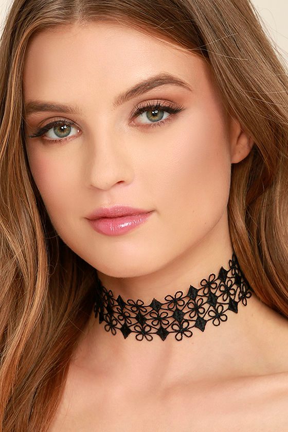 Pretty Black Choker Lace Choker Wide Lace Choker 16.00 Lulus