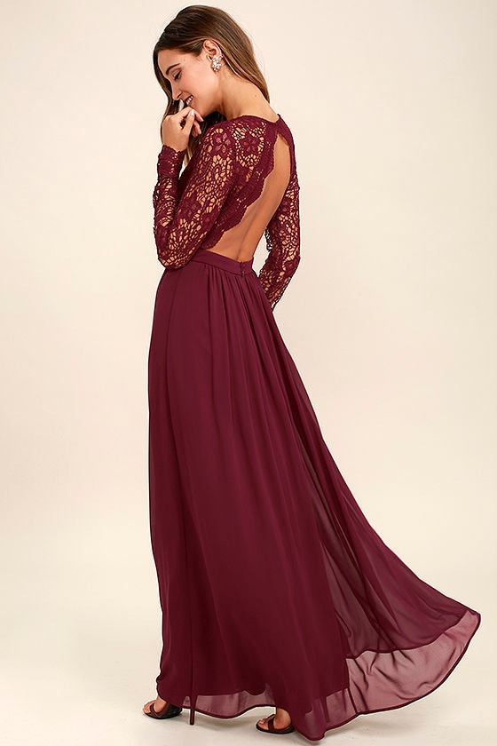 Lovely Burgundy  Dress  Maxi Dress  Lace Dress  Long 