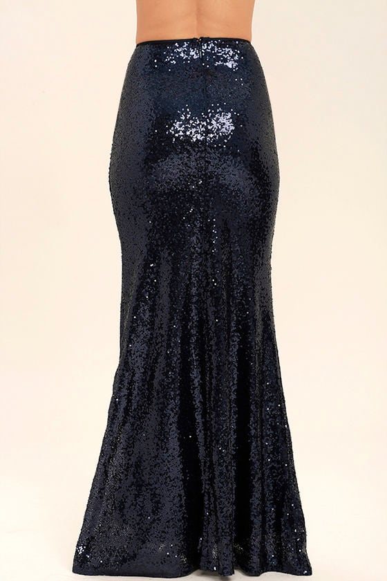 Effervescent Evening Navy Blue Sequin Maxi Skirt