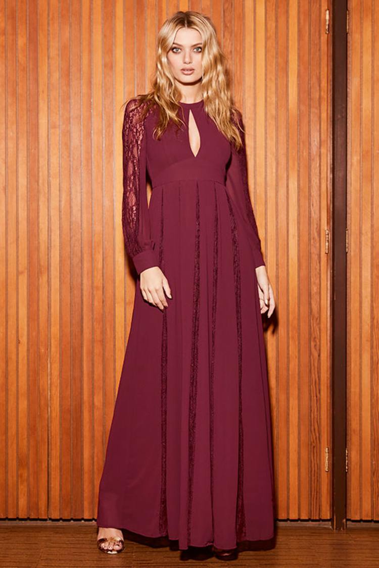 Lovely Burgundy Dress - Maxi Dress - Lace Dress - Long Sleeve Dress -  $78.00 - Lulus