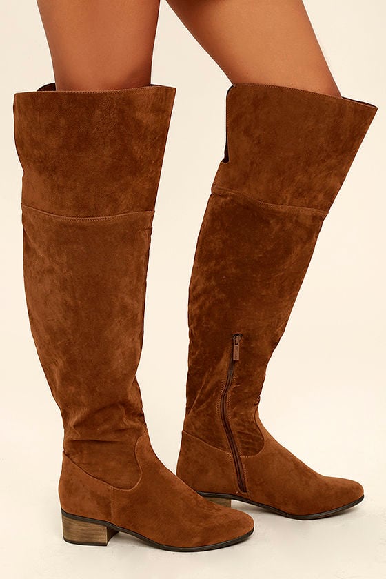 beige suede over knee boots