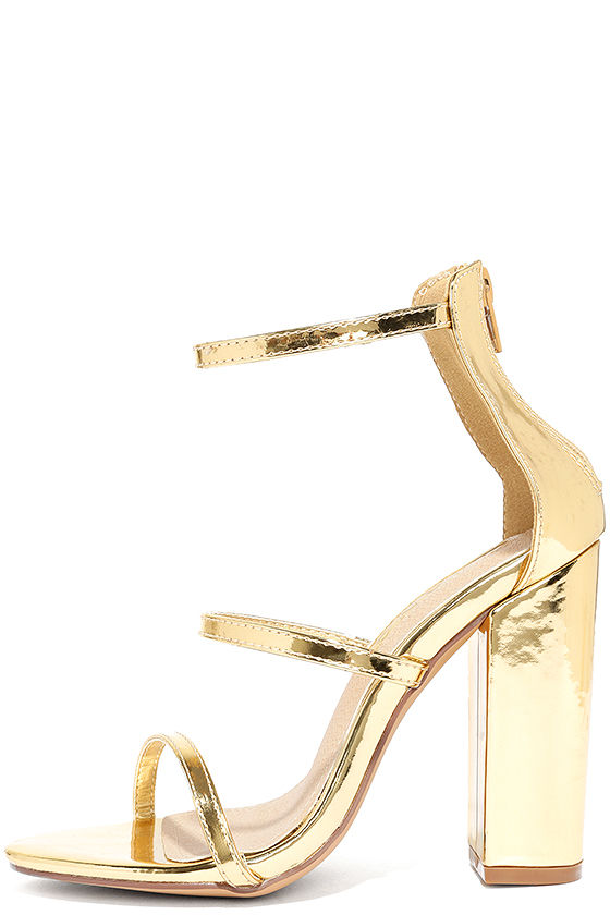 Fifi Mirror Gold Ankle Strap Heels