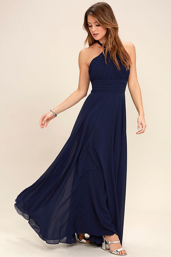 navy blue halter neck dress