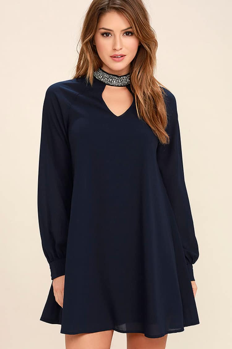 Lulus Navy Long Sleeve Shift Dress Lulus Shift Dress Small Navy