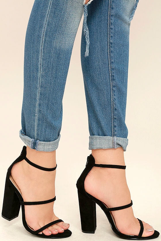 Lovely Black Suede Heels - Ankle Strap Heels - Block Heels - $31.00 - Lulus