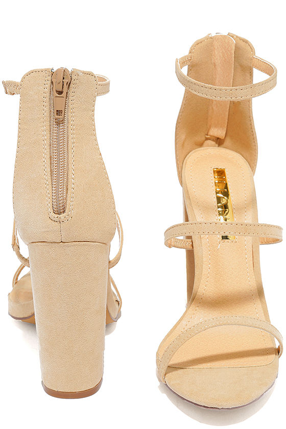Nude Ankle Strap Block Heels | In The Style USA
