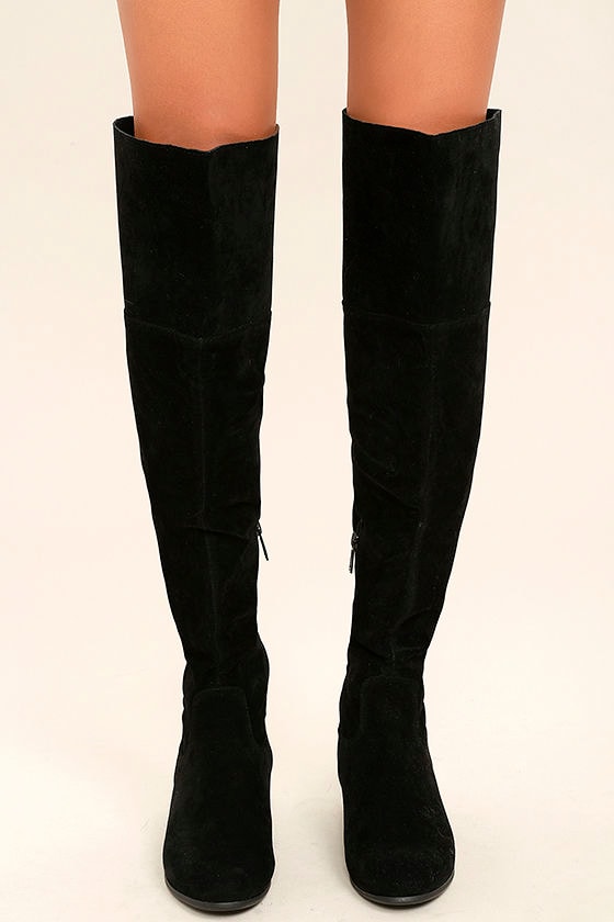 Dolly Black Suede Over the Knee Boots