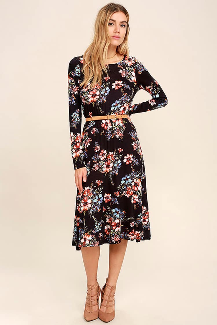 Lovely Navy Blue Dress - Floral Print Dress - Long Sleeve Dress - $38.00 - Lulus Lovely Navy Blue Dress - Floral Print Dress - Long Sleeve Dress - $38.00 - Lulus