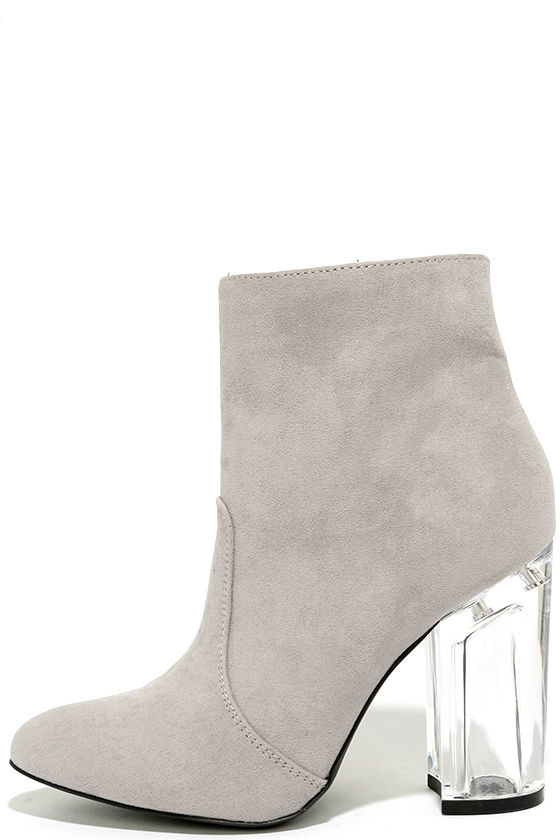 low heel gray booties