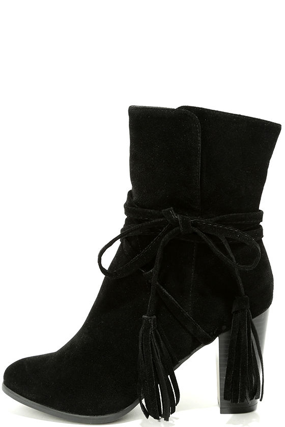black suede high heel booties