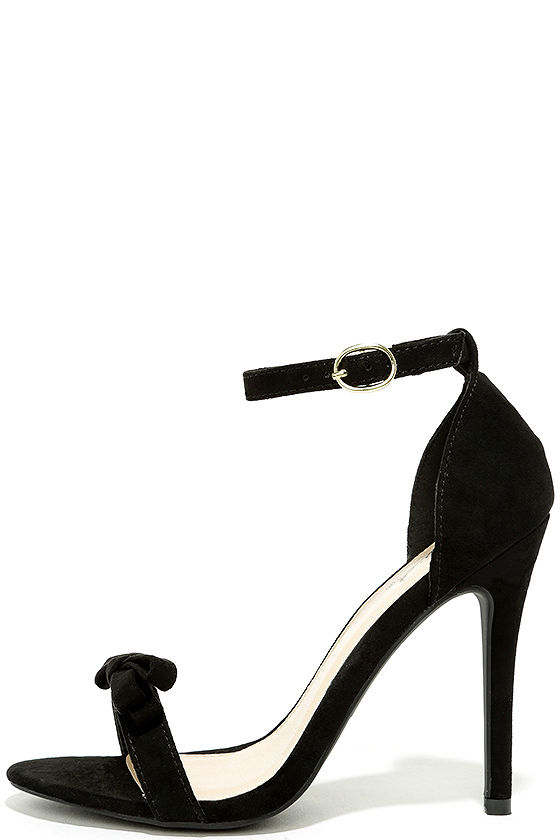 Babette Black Suede Ankle Strap Heels 2