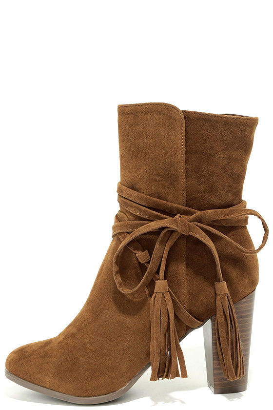 tan high heel ankle booties
