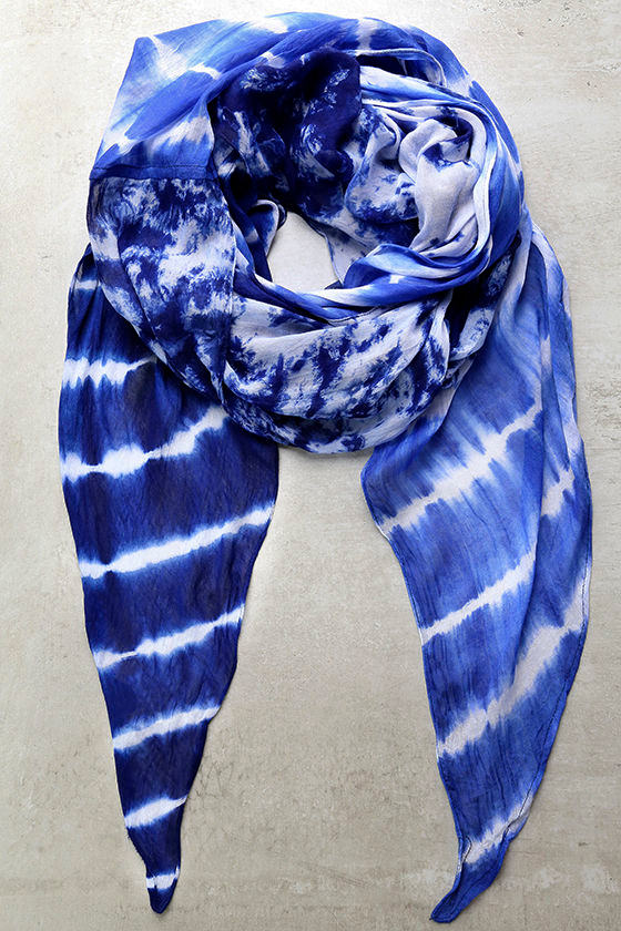 Cool Blue and White TieDye Scarf Shawl Kimono Scarf 36.00