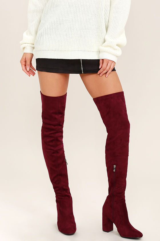 wine suede over the knee boots