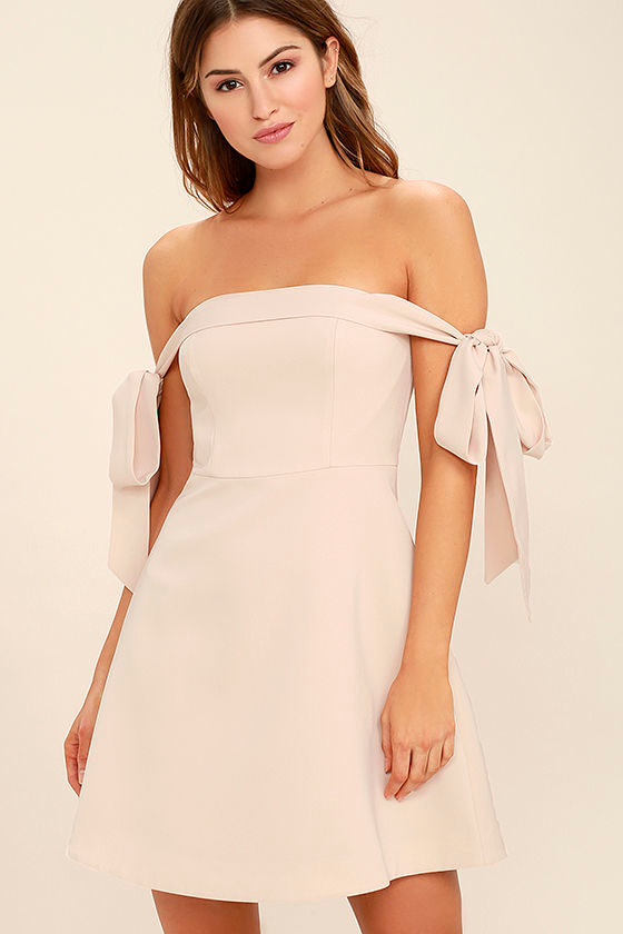 Keepsake Another World Dress Beige Dress OffTheShoulder Dress