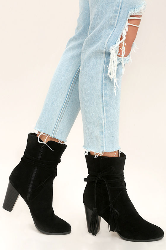 black suede high heel booties