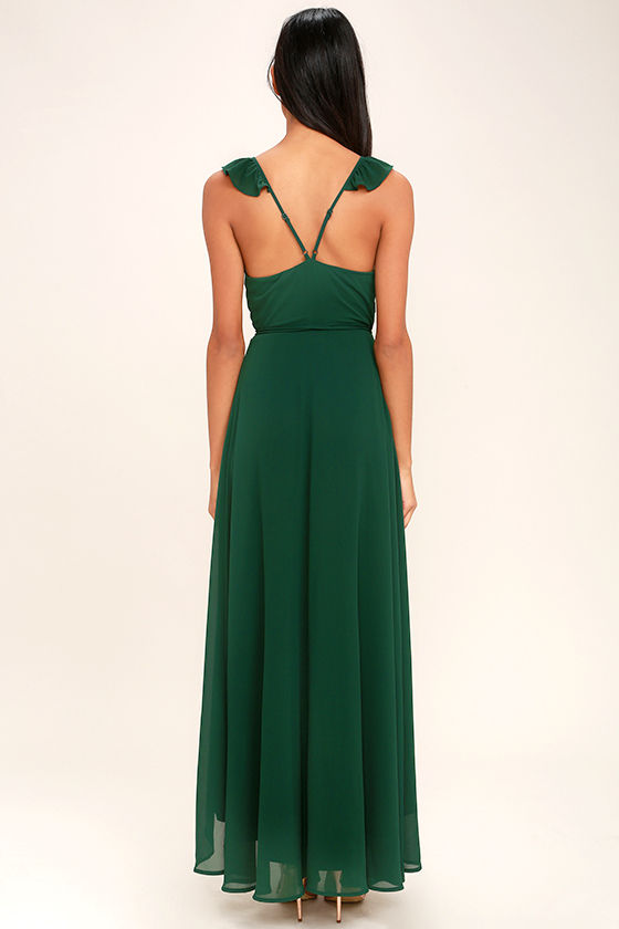 Lovely Forest Green Dress - Wrap Dress - High-Low Dress - Maxi Dress ...