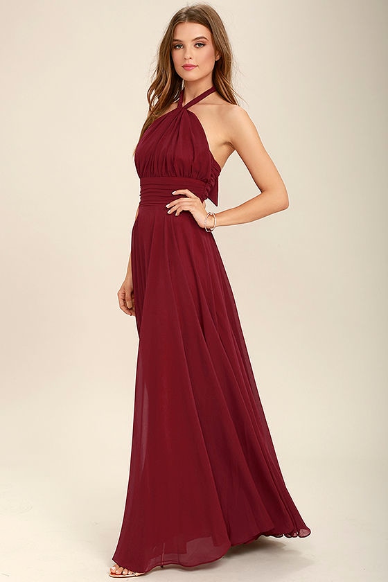burgundy halter gown